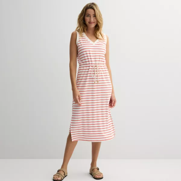 Ребристое платье миди Sonoma Goods For Life, цвет white coral stripe 
Ребристое платье миди Sonoma Goods For Life, цвет white coral stripe
