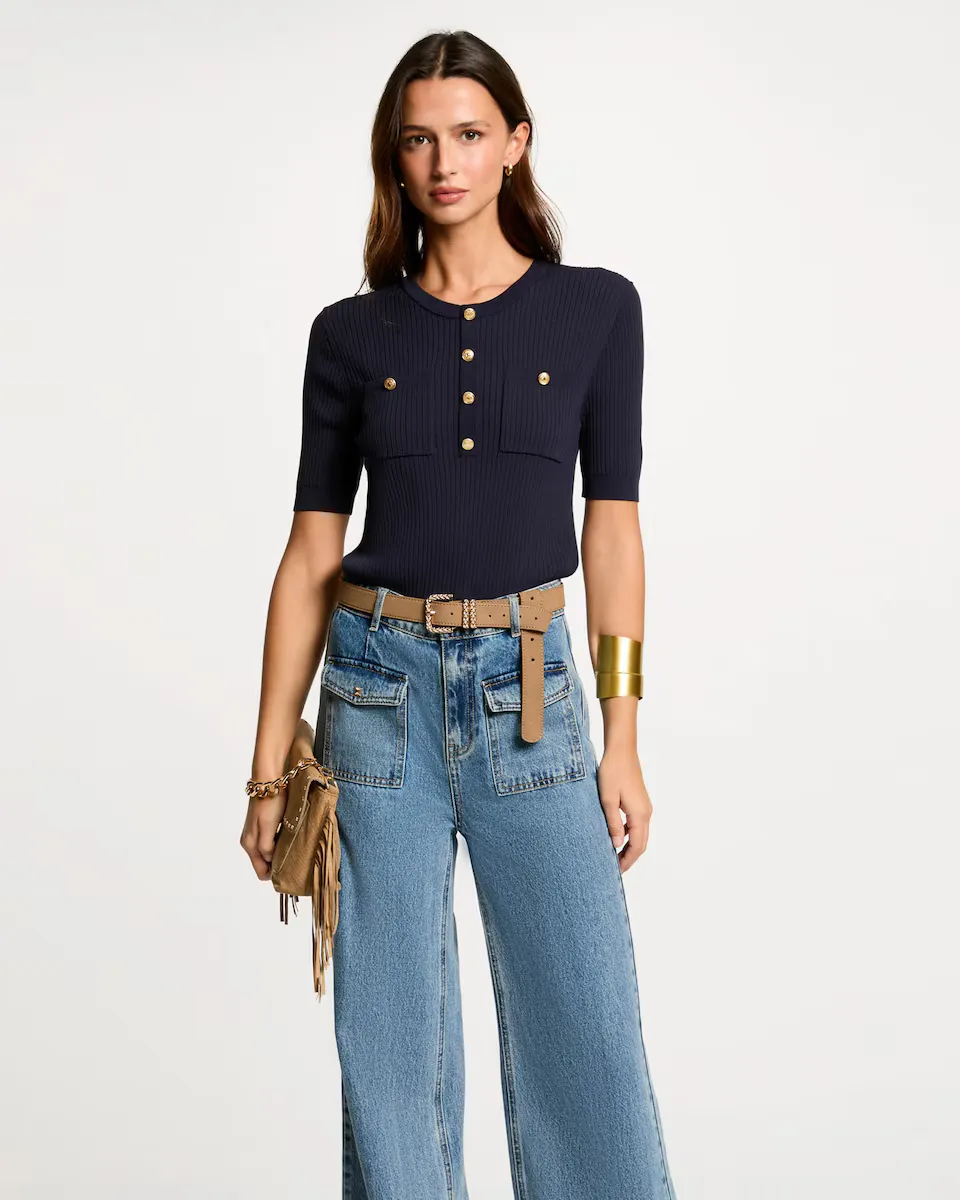 Женский джемпер с коротким рукавом в рубчик Morgan, темно-синий
Женский джемпер с коротким рукавом в рубчик Morgan, темно-синий