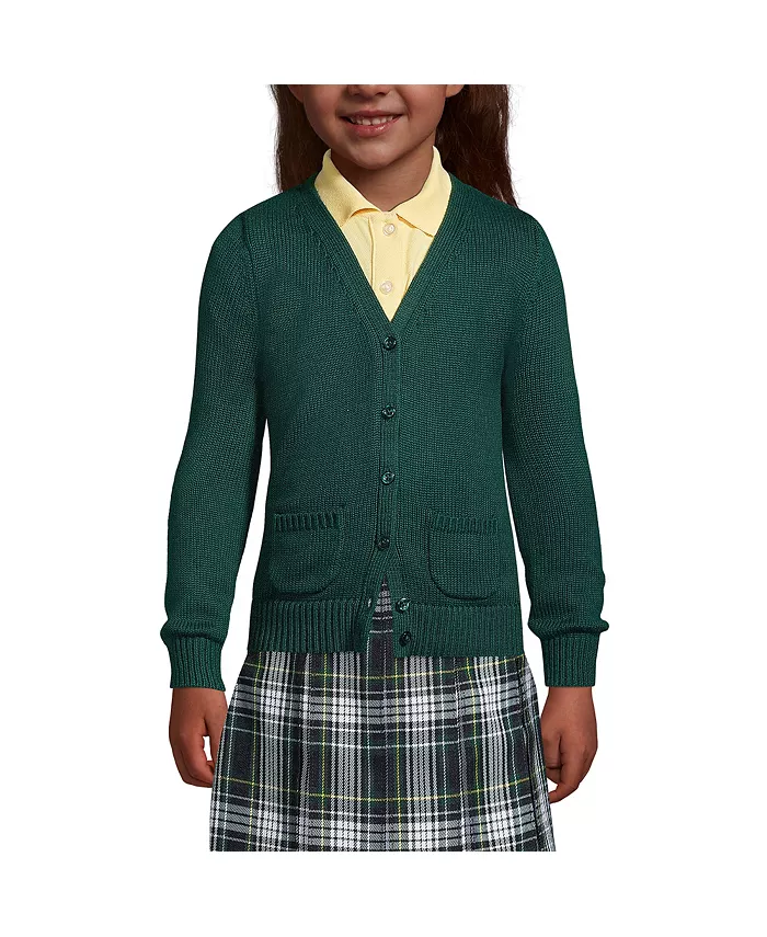 Детский школьный кардиган из хлопка и модала на пуговицах для девочек Lands' End, зеленый 
Детский школьный кардиган из хлопка и модала на пуговицах для девочек Lands' End, зеленый