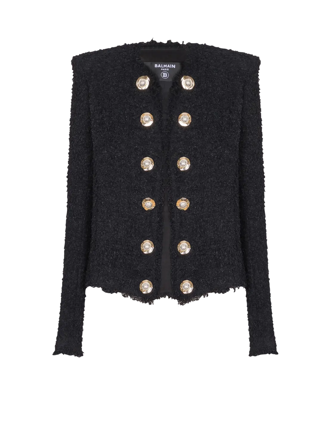 Твидовый жакет без застежки Balmain, черный
Твидовый жакет без застежки Balmain, черный