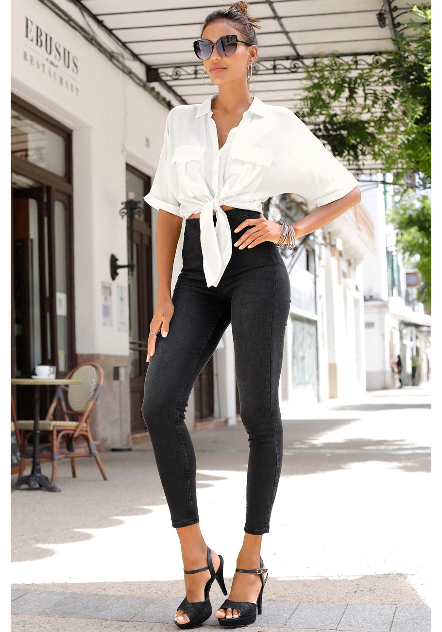 LASCANA Женские джинсы с высокой талией и молнией, черный
LASCANA Женские джинсы с высокой талией и молнией, черный