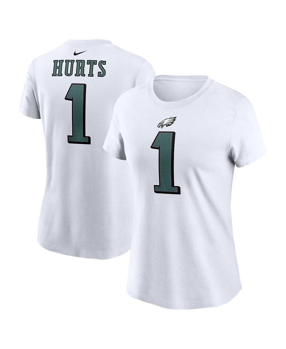 Женская белая футболка Jalen Hurts Philadelphia Eagles с именем и номером игрока Nike, белый
Женская белая футболка Jalen Hurts Philadelphia Eagles с именем и номером игрока Nike, белый
