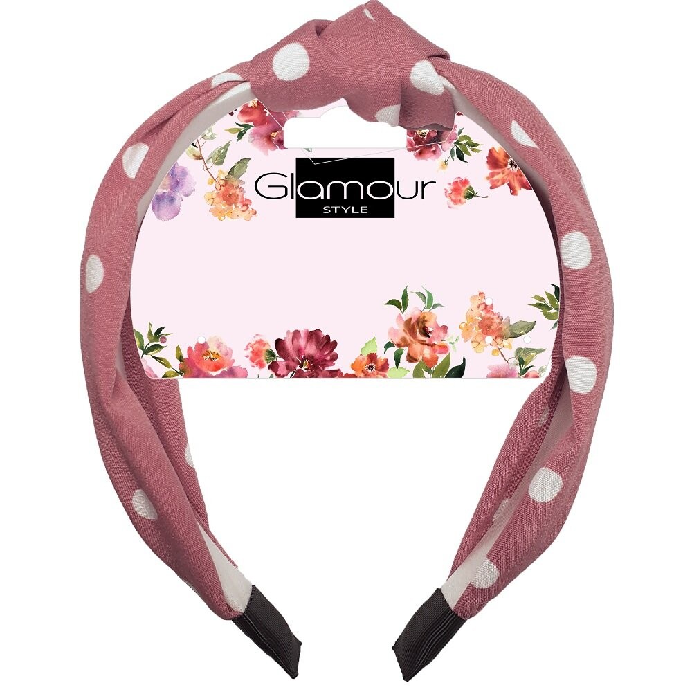 Ободок для волос Glamour с розовым узлом и точками 
Ободок для волос Glamour с розовым узлом и точками