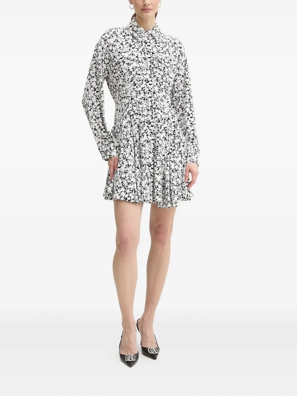 Мини-платье с цветочным принтом и складками Michael Michael Kors, черный 
Мини-платье с цветочным принтом и складками Michael Michael Kors, черный