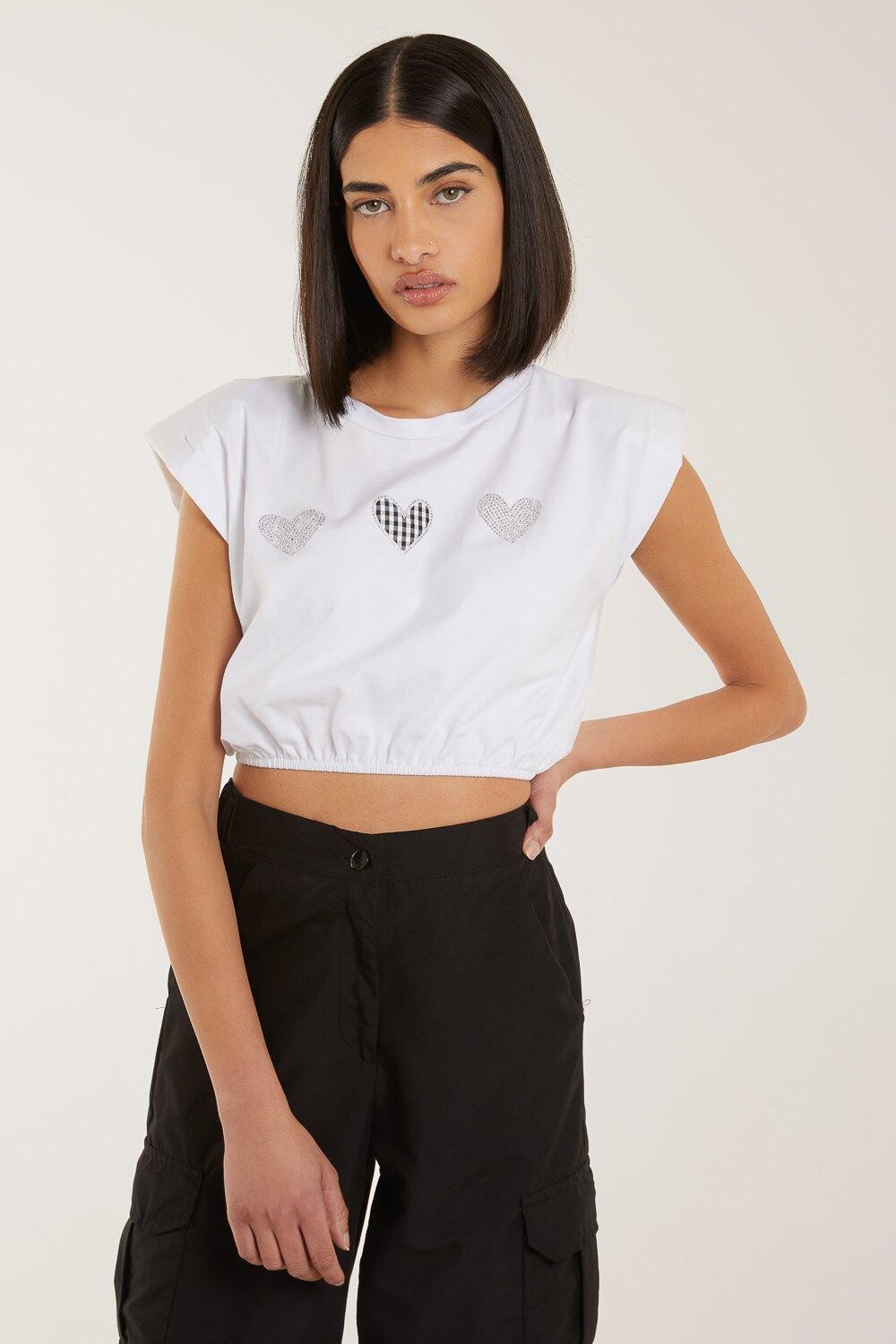 Укороченный топ с блестящими сердечками Pink Vanilla, белый
Укороченный топ с блестящими сердечками Pink Vanilla, белый