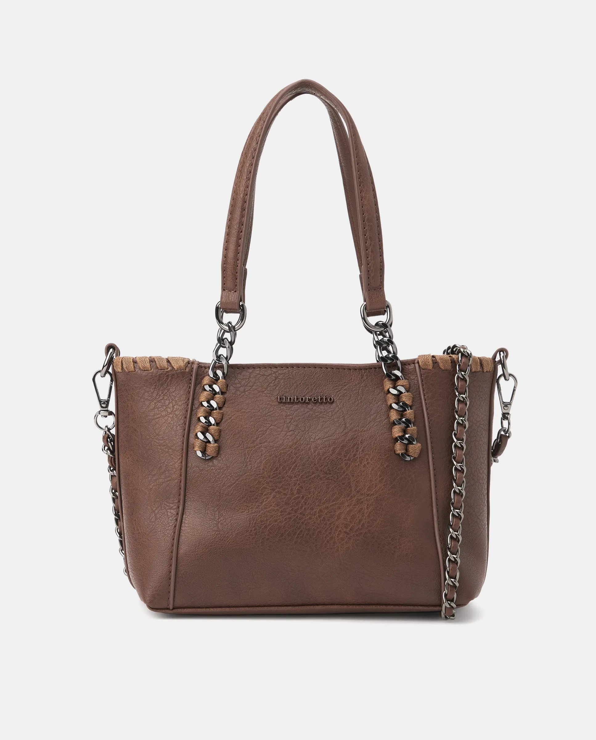 Квадратная сумка с эффектом кожи и украшением из цепочек Tintoretto, коричневый
Квадратная сумка с эффектом кожи и украшением из цепочек Tintoretto, коричневый