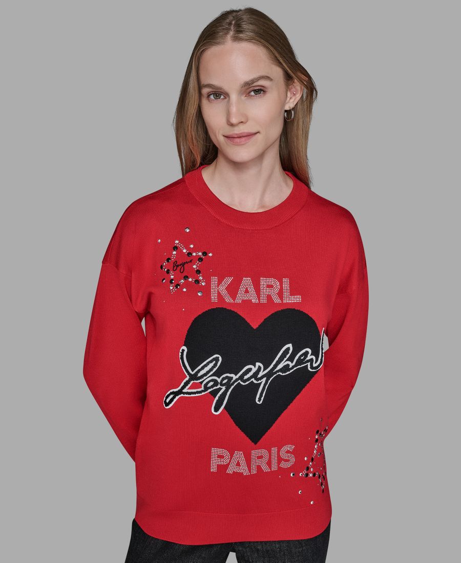 Женский свитер с длинными рукавами и сердечным узором KARL LAGERFELD PARIS, Admiral Red
Женский свитер с длинными рукавами и сердечным узором KARL LAGERFELD PARIS, Admiral Red