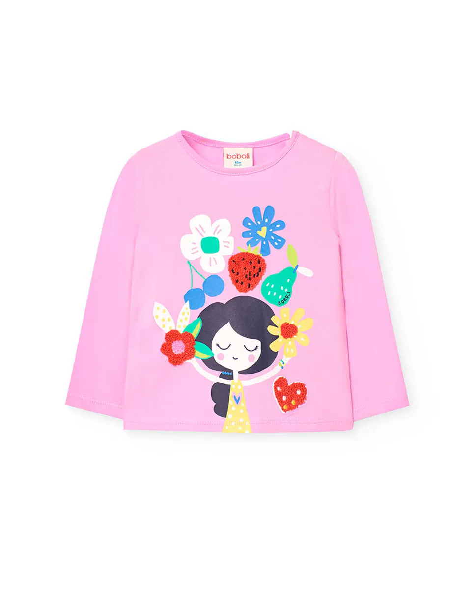 Футболка для девочки с длинными рукавами и круглым вырезом Boboli, цвет Rosa 
Футболка для девочки с длинными рукавами и круглым вырезом Boboli, цвет Rosa