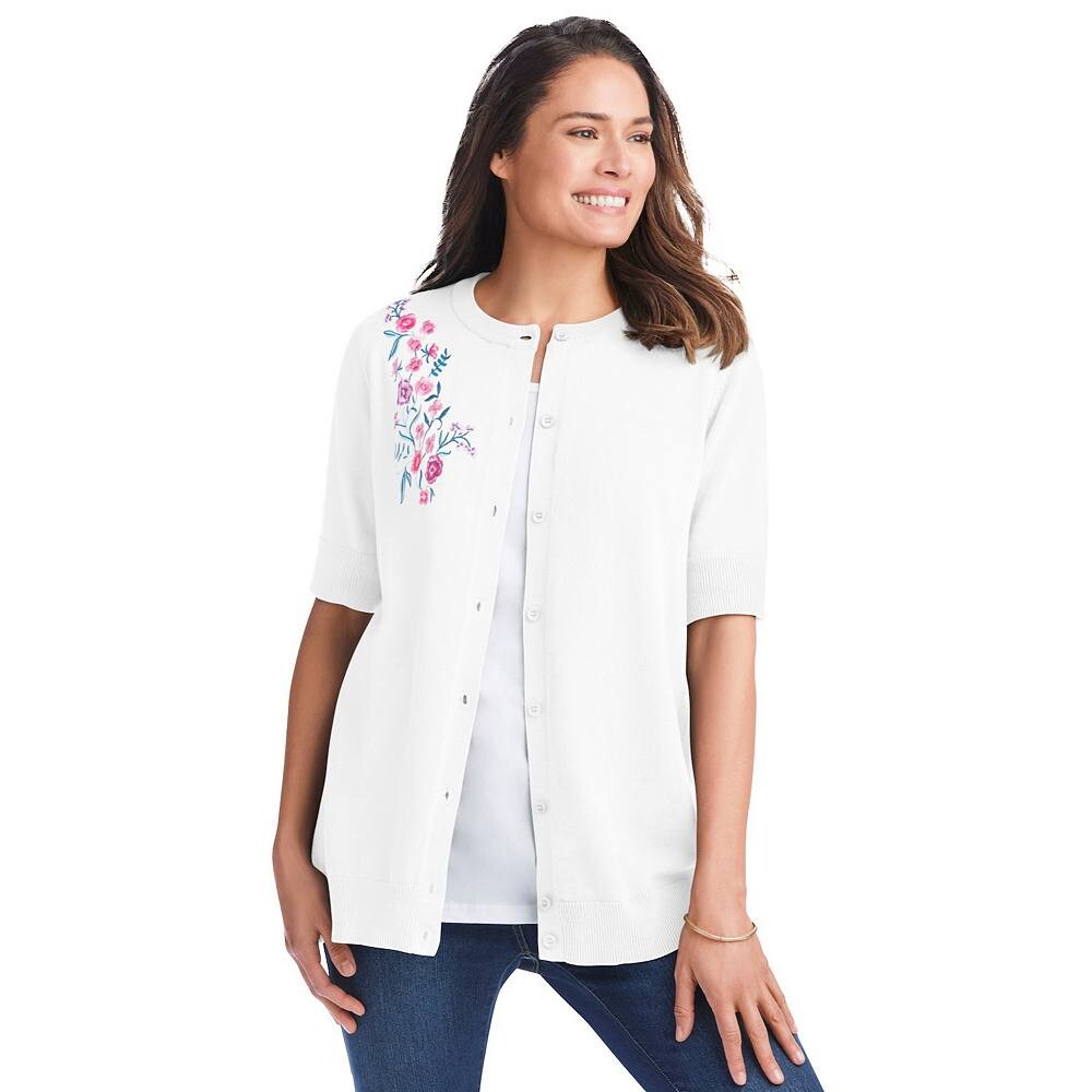 Женщина в женском идеальном кардигане с рукавами до локтя больших размеров Woman Within, цвет White Flower
Женщина в женском идеальном кардигане с рукавами до локтя больших размеров Woman Within, цвет White Flower