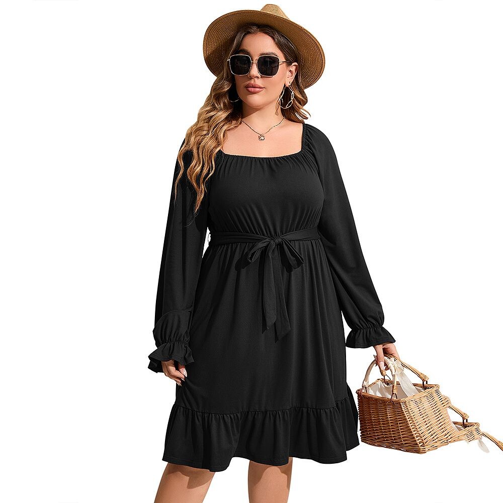 Женское повседневное платье больших размеров с коротким рукавом и высокой талией, летнее платье миди с рюшами и поясом Kojooin, черный
Женское повседневное платье больших размеров с коротким рукавом и высокой талией, летнее платье миди с рюшами и поясом Kojooin, черный