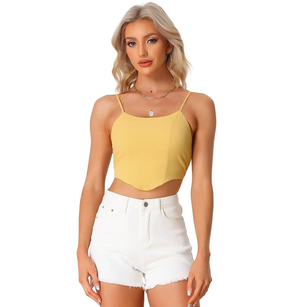 Укороченный женский топ на тонких бретелях с асимметричным подолом и текстурированной кофточкой ALLEGRA K, желтый
Укороченный женский топ на тонких бретелях с асимметричным подолом и текстурированной кофточкой ALLEGRA K, желтый