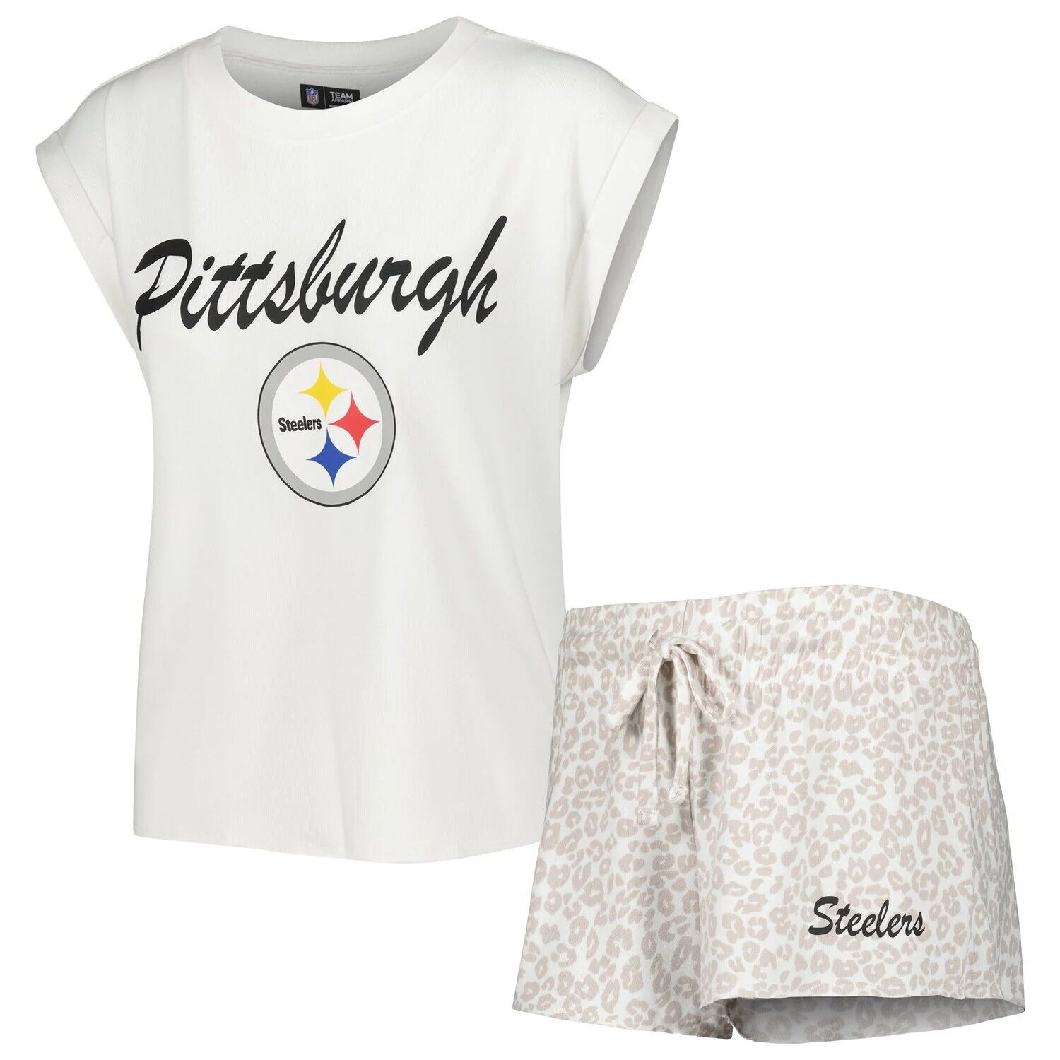 Женский комплект для сна с белой/кремовой трикотажной футболкой и шортами Pittsburgh Steelers Montana Concepts Sport
Женский комплект для сна с белой/кремовой трикотажной футболкой и шортами Pittsburgh Steelers Montana Concepts Sport