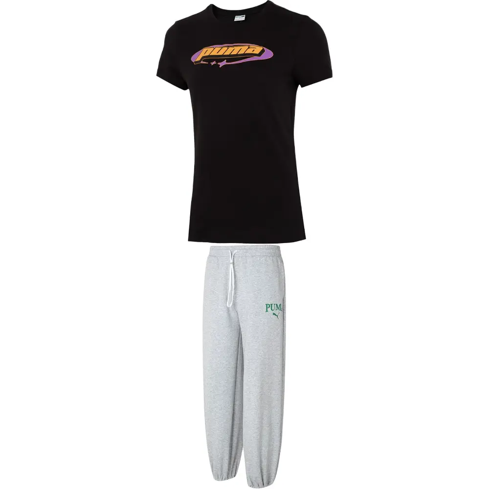 PUMA Повседневный костюм для женщин Black T Shirt+Gray Pants
PUMA Повседневный костюм для женщин Black T Shirt+Gray Pants