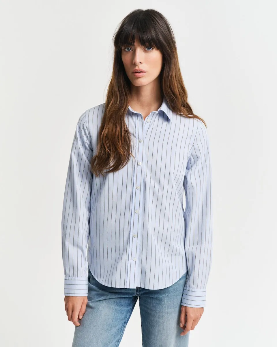 Женская рубашка с длинными рукавами и вертикальными полосками Gant, голубой
Женская рубашка с длинными рукавами и вертикальными полосками Gant, голубой