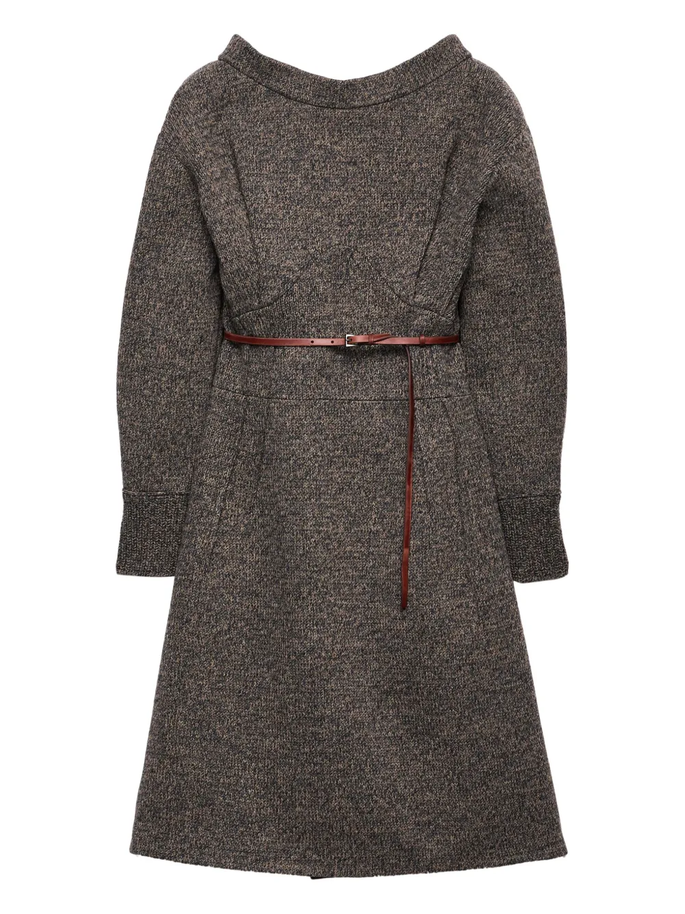 Шерстяное платье миди Prada, коричневый 
Шерстяное платье миди Prada, коричневый