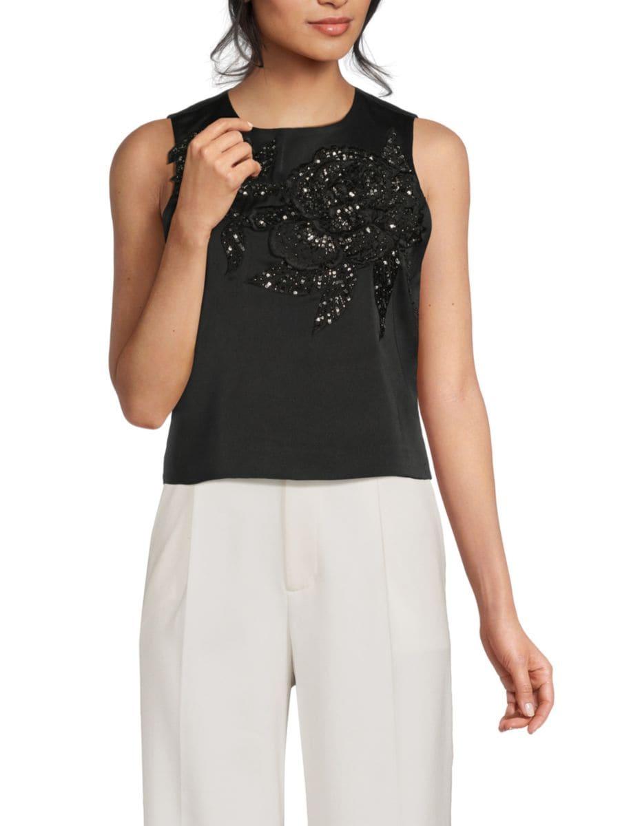 Топ с вышитыми пайетками Alice + Olivia, черный
Топ с вышитыми пайетками Alice + Olivia, черный