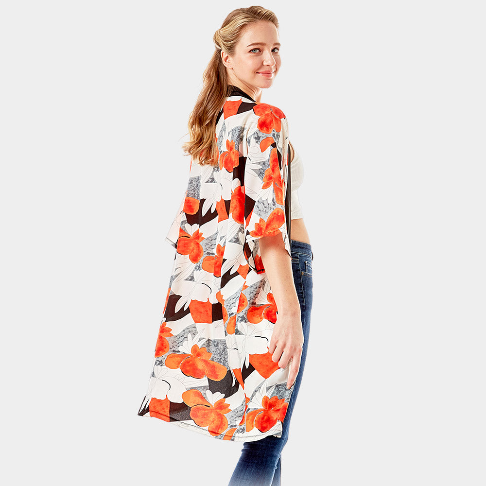 Тропический принт полурукавный кимоно пончо TRUEDAMES, коралловый 
Тропический принт полурукавный кимоно пончо TRUEDAMES, коралловый