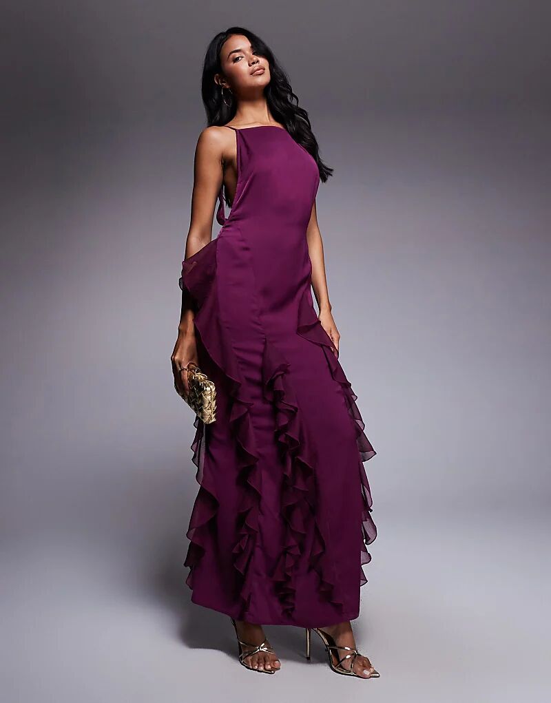 Платье макси ASOS DESIGN из атласа с высоким воротом, открытой спиной и оборками из шифона, сливового цвета
Платье макси ASOS DESIGN из атласа с высоким воротом, открытой спиной и оборками из шифона, сливового цвета