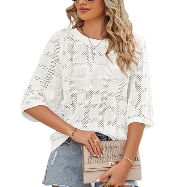 Женский летний повседневный свободный топ с круглым вырезом и ажурной вязкой для пляжа Yesfashion, White
Женский летний повседневный свободный топ с круглым вырезом и ажурной вязкой для пляжа Yesfashion, White