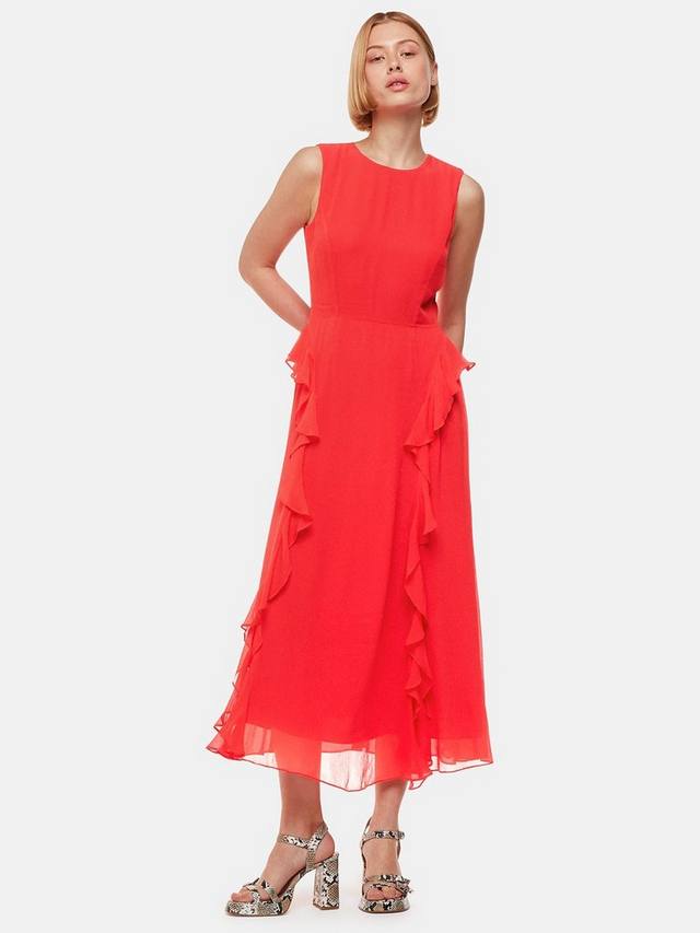 Платье миди с оборками от нелли Whistles, красный 
Платье миди с оборками от нелли Whistles, красный