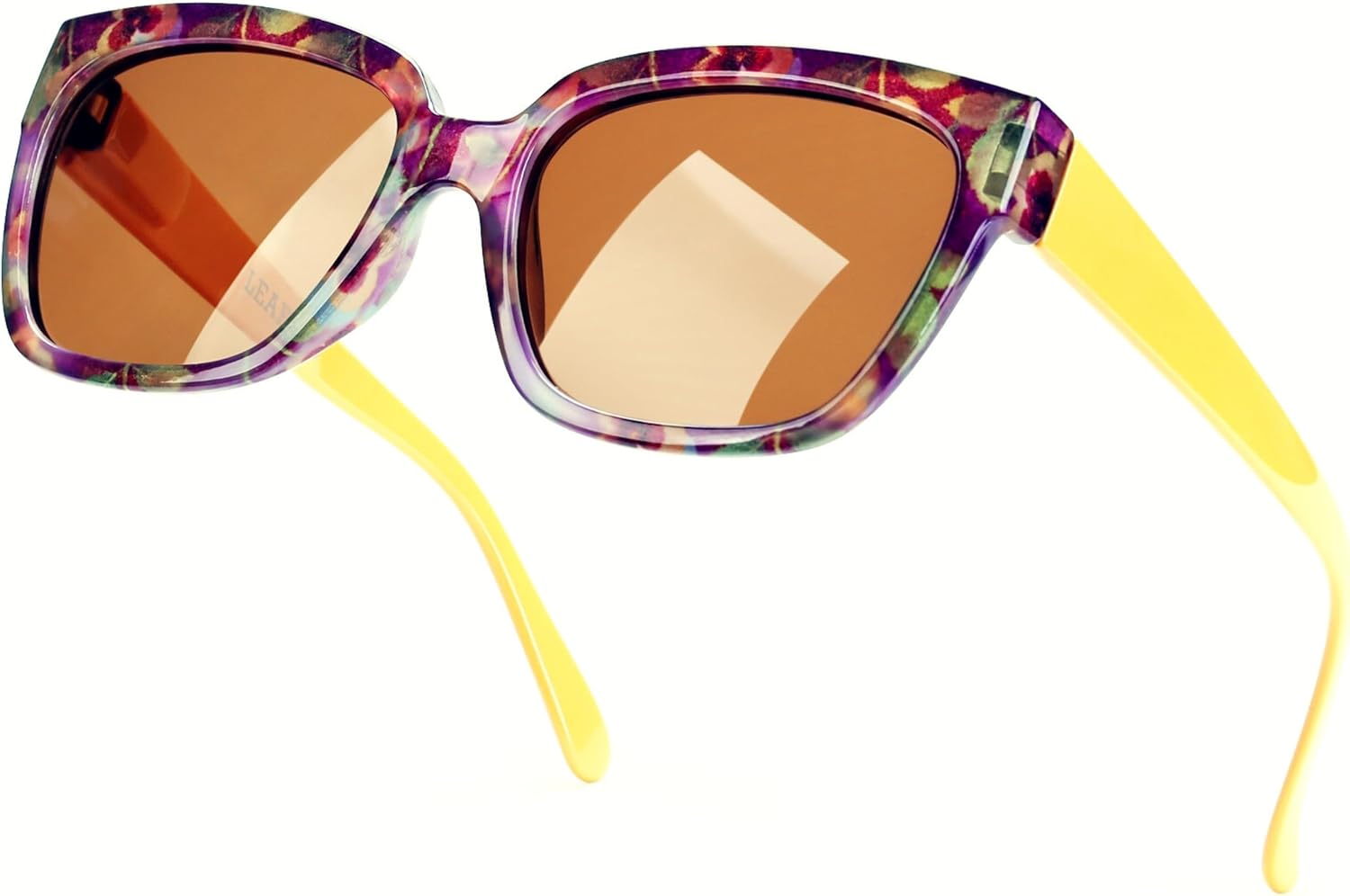 Женские солнцезащитные очки Leafael, ретро-стиль «кошачий глаз», квадратная оправа, цветочный принт, поляризованные линзы с UV-защитой, цвет: оранжевые дужки, фиолетовый узор
Женские солнцезащитные очки Leafael, ретро-стиль «кошачий глаз», квадратная оправа, цветочный принт, поляризованные линзы с UV-защитой, цвет: оранжевые дужки, фиолетовый узор