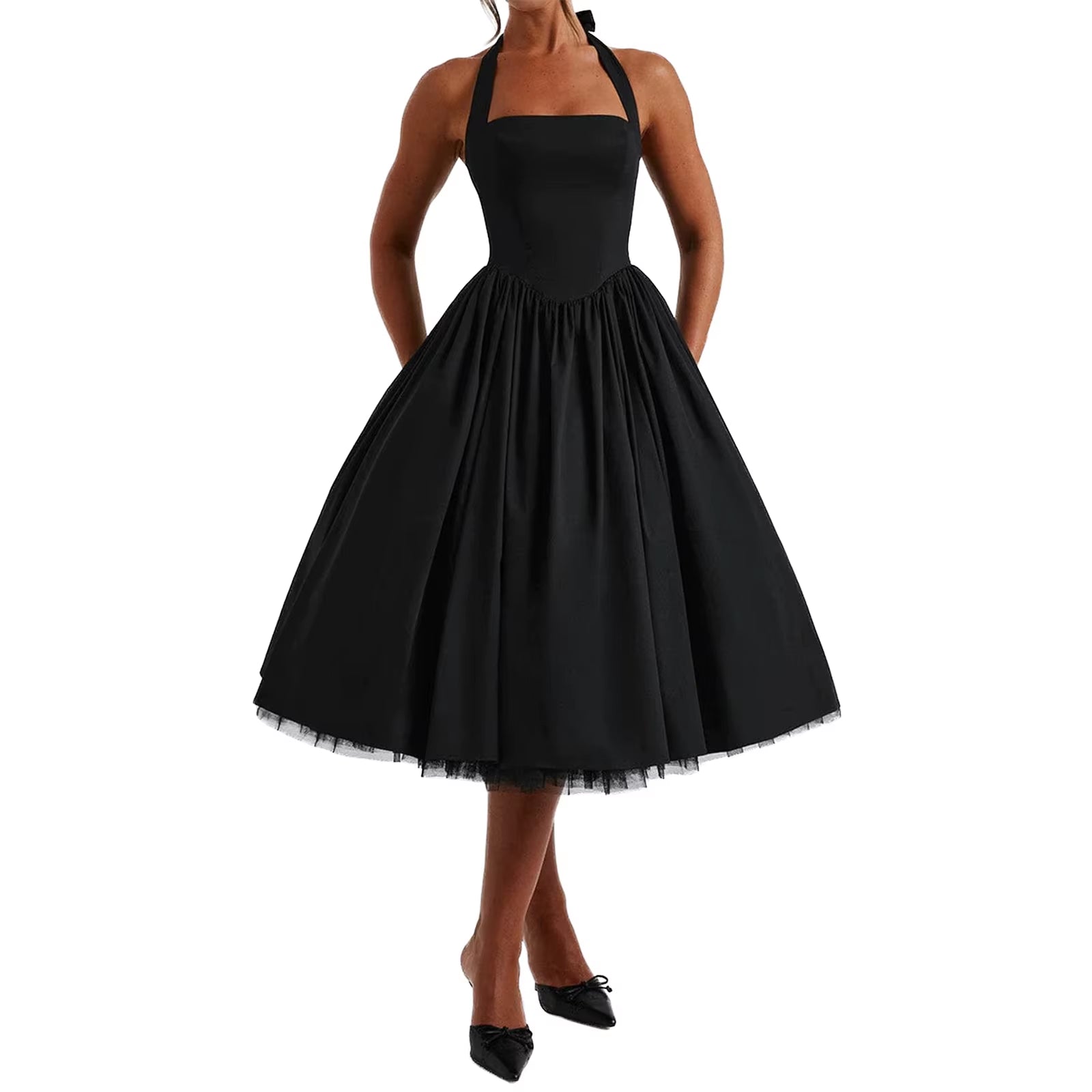 Платье-миди А-силуэт без рукавов с завязками на шее и открытой спиной, однотонное, с перекрестным узором DGIASS, черный
Платье-миди А-силуэт без рукавов с завязками на шее и открытой спиной, однотонное, с перекрестным узором DGIASS, черный