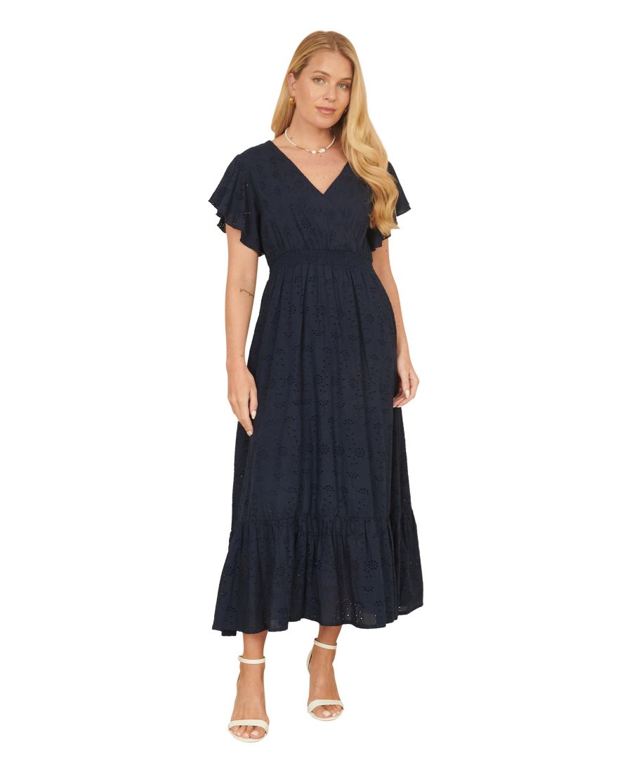 Женское хлопковое платье-миди с запахом и вышивкой в стиле английской вышивки Yumi, Navy
Женское хлопковое платье-миди с запахом и вышивкой в стиле английской вышивки Yumi, Navy
