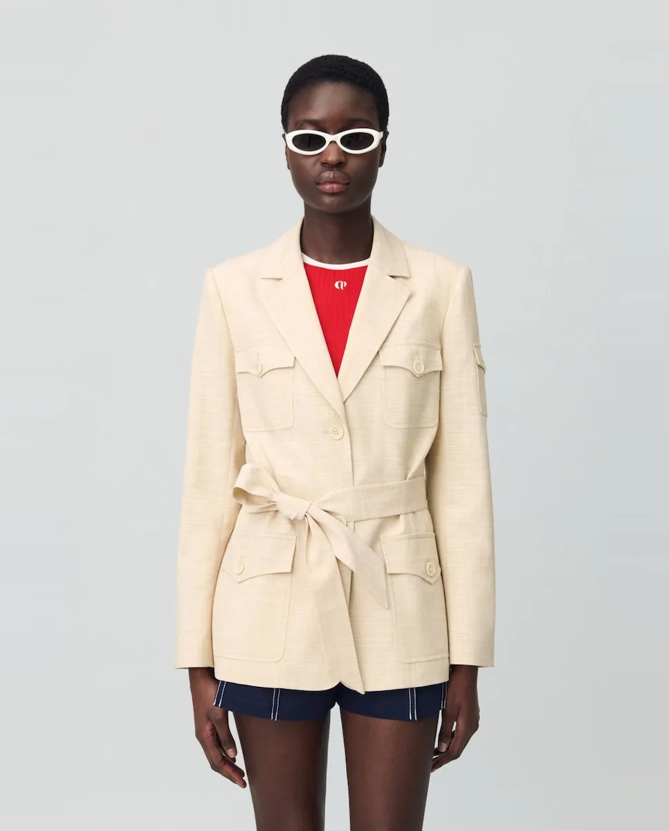 Женская куртка-сафари с поясом Claudie Pierlot, бежевый 
Женская куртка-сафари с поясом Claudie Pierlot, бежевый