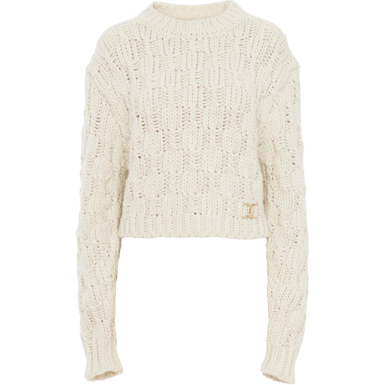 Обрезанный вязаный свитер с интарсией Chloé, бежевый
Обрезанный вязаный свитер с интарсией Chloé, бежевый