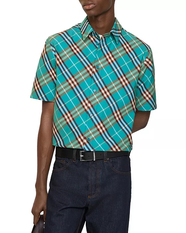 Хлопковая рубашка с клетчатым рисунком Burberry, синий
Хлопковая рубашка с клетчатым рисунком Burberry, синий