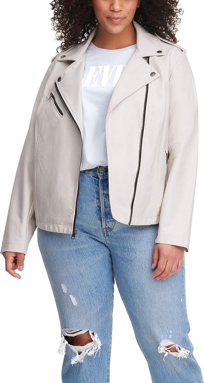 Levi's Женская классическая кожаная куртка-косуха (обычные и большие размеры), White Oyster 
Levi's Женская классическая кожаная куртка-косуха (обычные и большие размеры), White Oyster