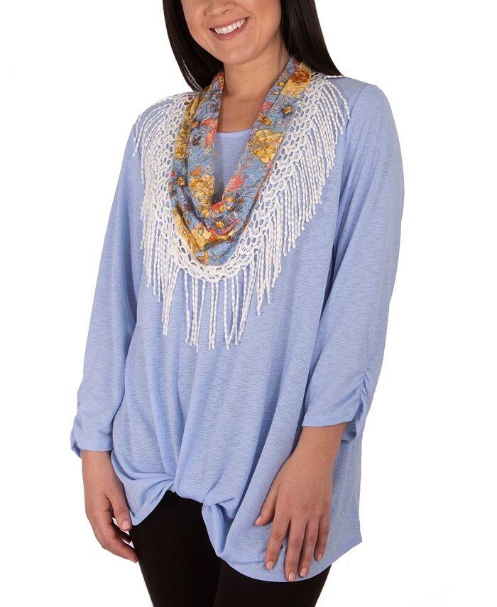 Миниатюрный топ с рукавами 3/4 и шарфом NY Collection, синий
Миниатюрный топ с рукавами 3/4 и шарфом NY Collection, синий