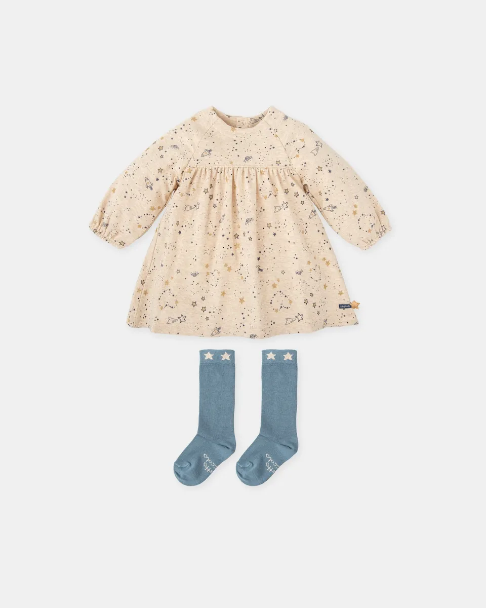 Набор для малыша: платье с космосом и носочки Tutto Piccolo, светло-бежевый
Набор для малыша: платье с космосом и носочки Tutto Piccolo, светло-бежевый