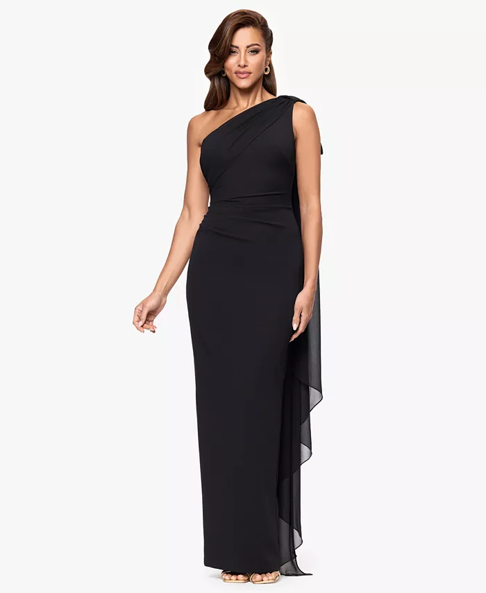 Женское платье с поясом на одно плечо XSCAPE, черный
Женское платье с поясом на одно плечо XSCAPE, черный