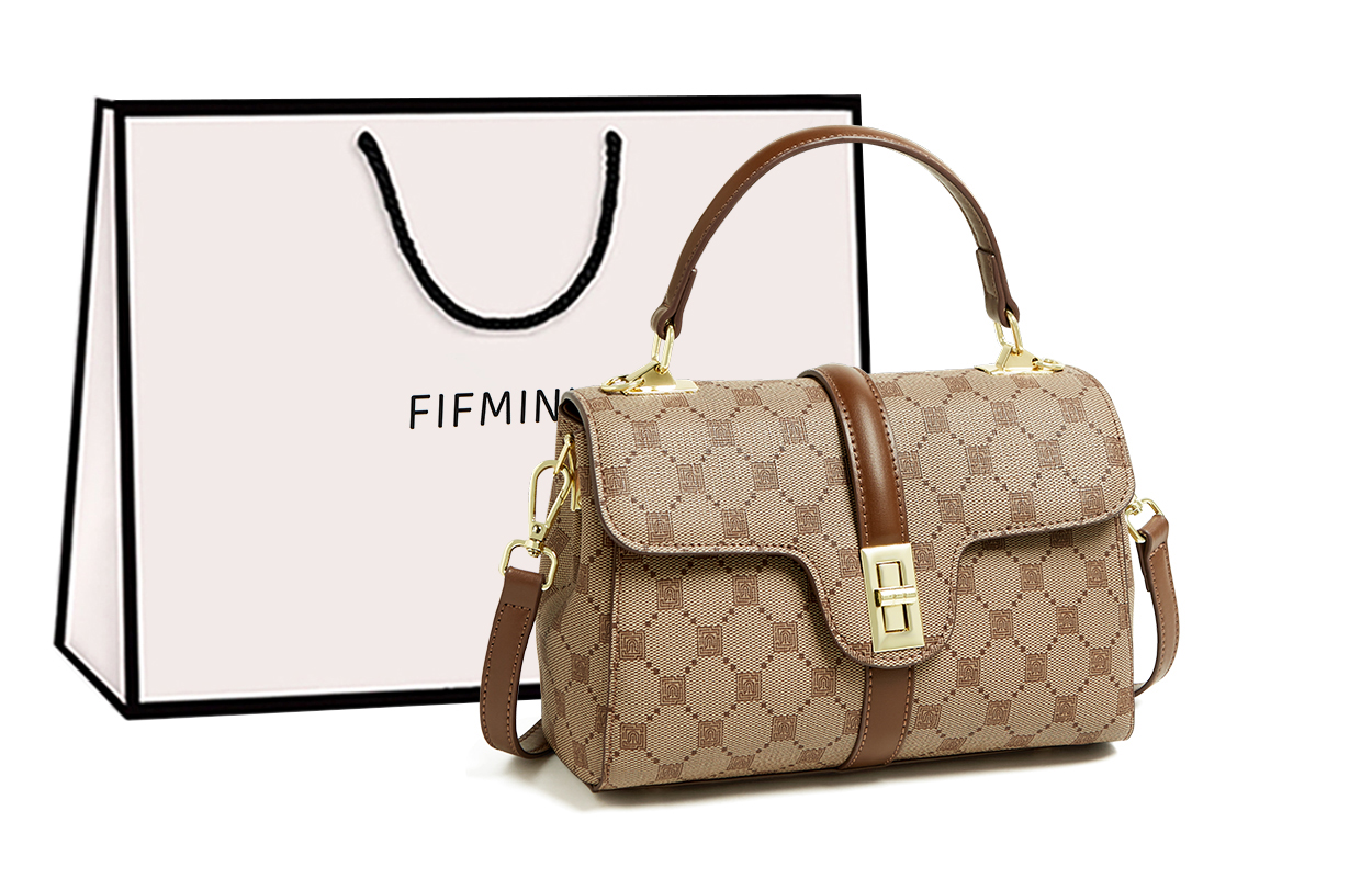 ПВХ маленькая квадратная сумка, сумка с монограммой, сумка через плечо, средняя поясная сумка женская кофе 15 MINS, Coffee H1250DX3