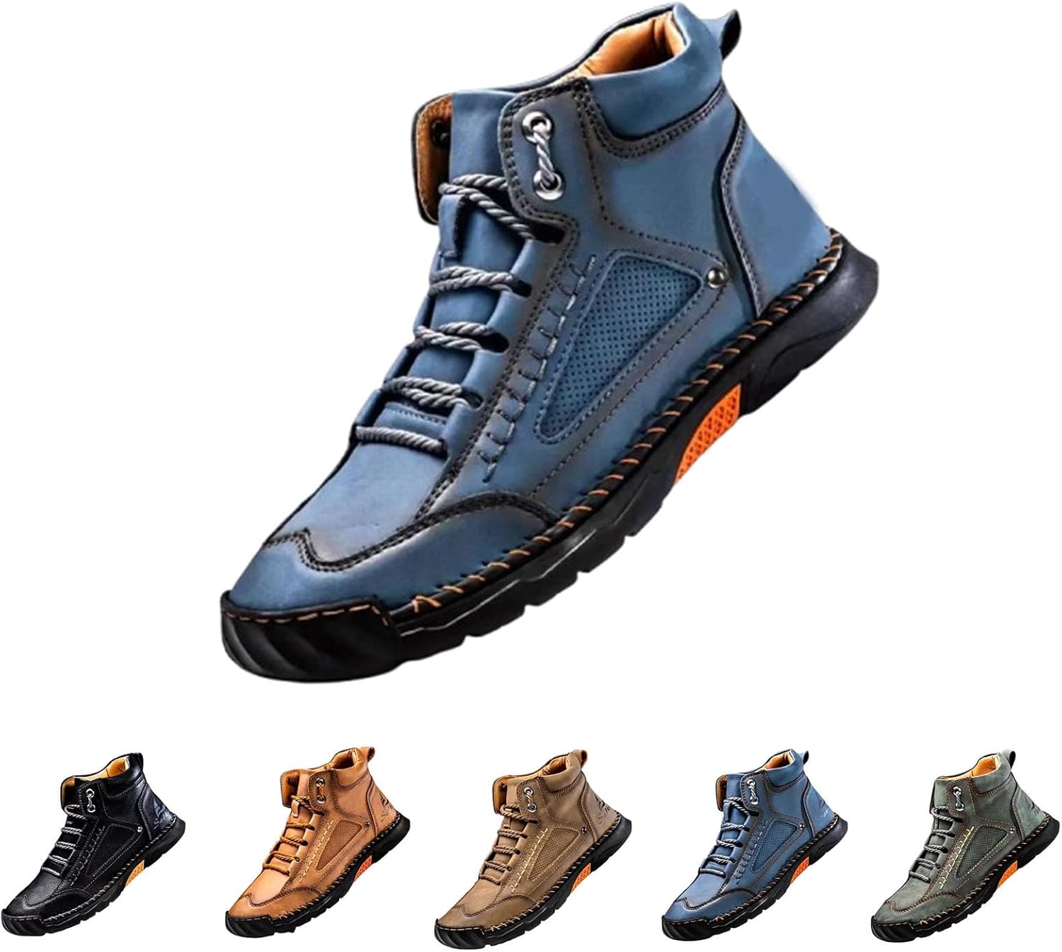 Мужские кожаные ботинки ручной работы - водонепроницаемые походные ботинки с противоскользящей подошвой, поддерживающей стелькой и широкой передней частью Generic, синий
Мужские кожаные ботинки ручной работы - водонепроницаемые походные ботинки с противоскользящей подошвой, поддерживающей стелькой и широкой передней частью Generic, синий