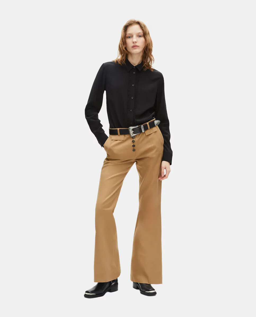 Женские брюки-клеш из хлопка и льна с застежкой на пуговицы The Kooples, бежевый
Женские брюки-клеш из хлопка и льна с застежкой на пуговицы The Kooples, бежевый