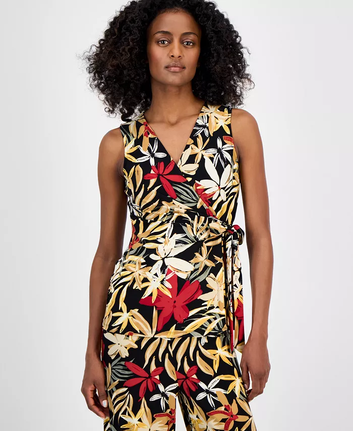 Женская блуза с принтом без рукавов Wrap Anne Klein, черный 
Женская блуза с принтом без рукавов Wrap Anne Klein, черный