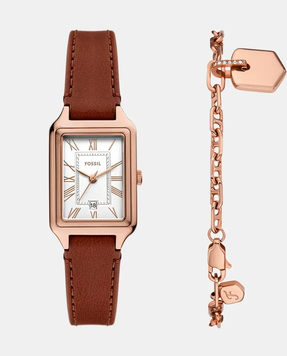 Raquel ES5377SET женские часы и браслет из коричневой кожи Fossil, розовое золото
Raquel ES5377SET женские часы и браслет из коричневой кожи Fossil, розовое золото
