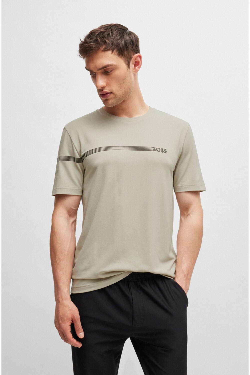 Футболка из смесового хлопка с логотипом и полосками Boss, бежевый
Футболка из смесового хлопка с логотипом и полосками Boss, бежевый