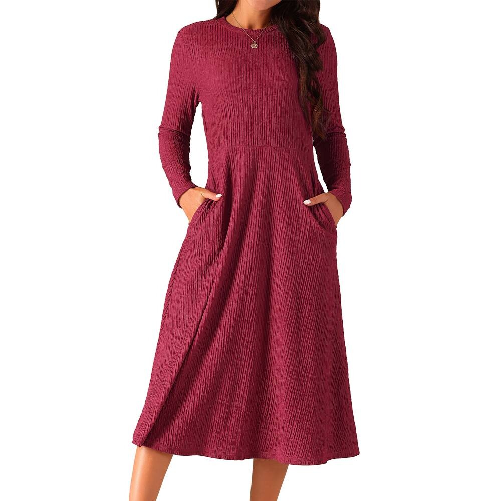 Женское весеннее повседневное трикотажное платье-миди трапециевидной формы с длинными рукавами и круглым вырезом Seta T, цвет Wine Red
Женское весеннее повседневное трикотажное платье-миди трапециевидной формы с длинными рукавами и круглым вырезом Seta T, цвет Wine Red