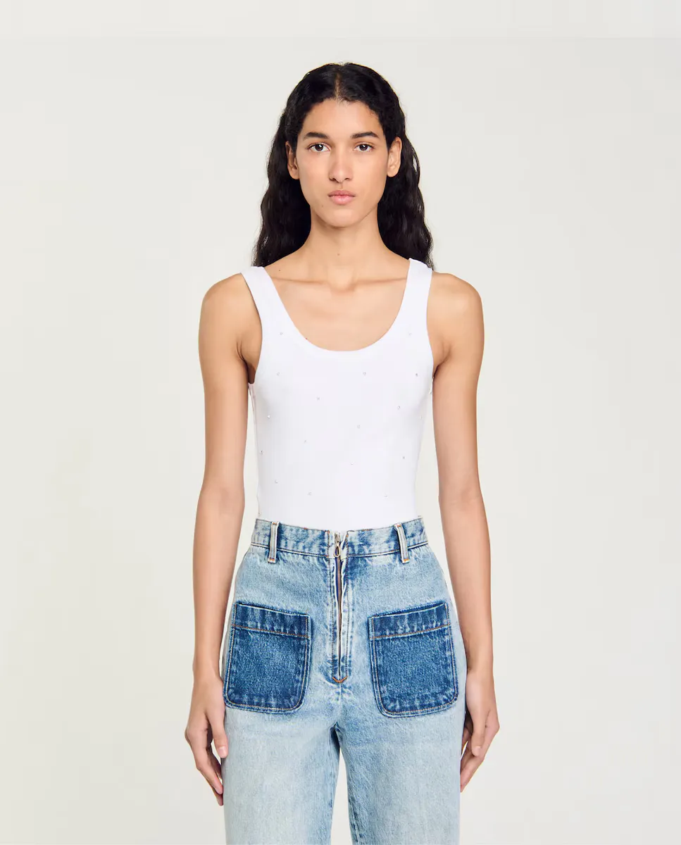 Женская майка со стразами Sandro, белый
Женская майка со стразами Sandro, белый