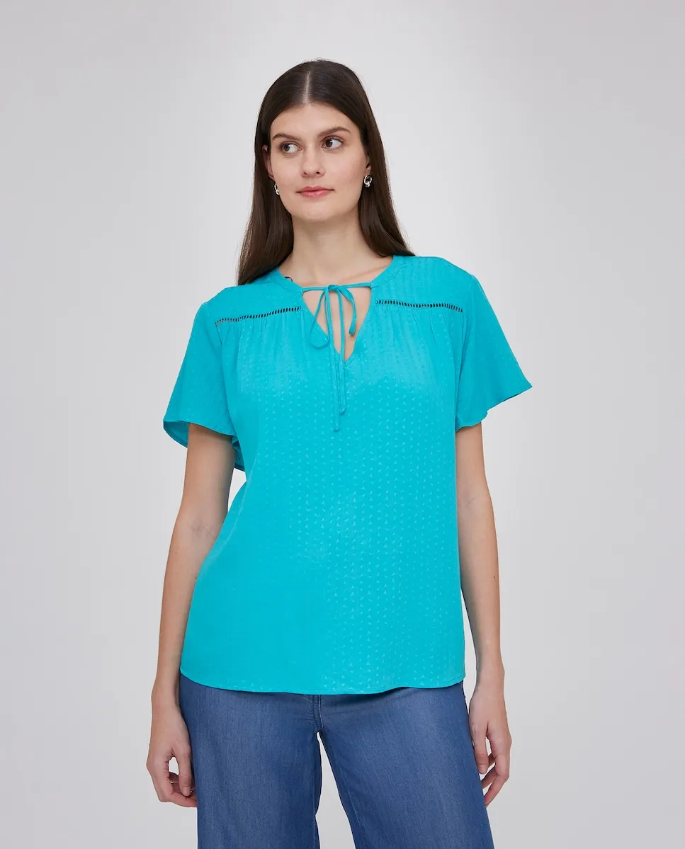 Женская блуза с V-образным вырезом и вставкой энтредо October, бирюзовый
Женская блуза с V-образным вырезом и вставкой энтредо October, бирюзовый