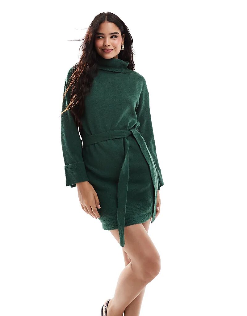 Мини-платье-джемпер с воротником-стойкой и поясом на талии зеленого цвета Vila
Мини-платье-джемпер с воротником-стойкой и поясом на талии зеленого цвета Vila