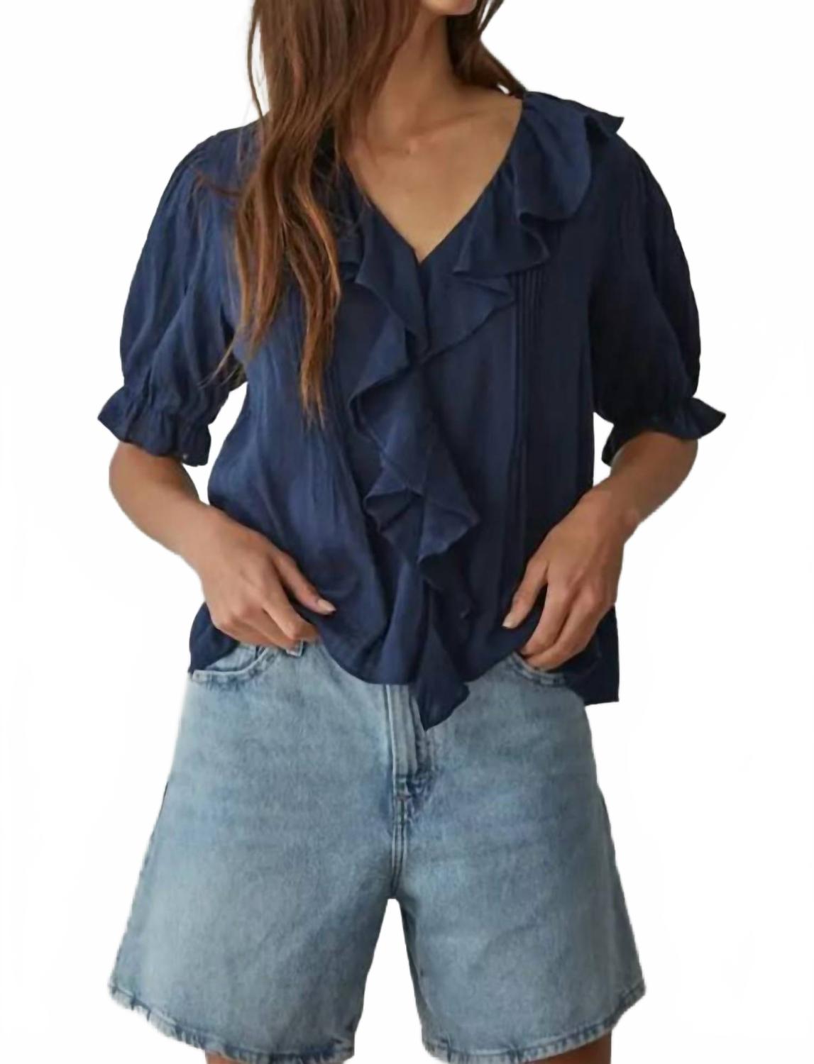 Mint Блузка Mariah из тканого хлопка с V-образным вырезом, темно-синяя
Mint Блузка Mariah из тканого хлопка с V-образным вырезом, темно-синяя