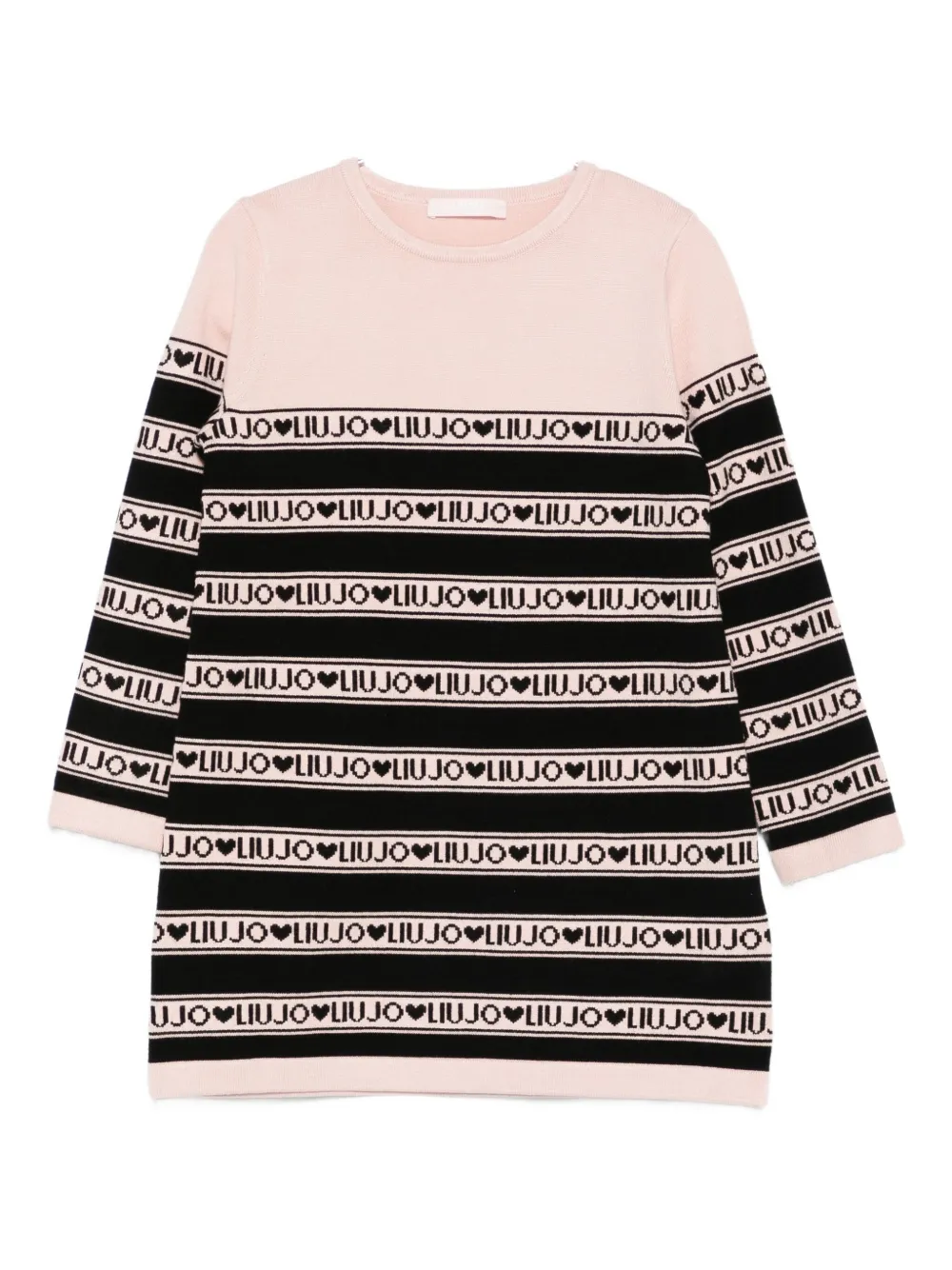 Полосатое трикотажное платье с логотипом в виде сердечек LIU JO, розовый
