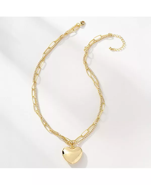 Ожерелье с переплетенной цепочкой и сердцем из кубического циркония, покрытого 14-каратным золотом, длина 18 дюймов + удлинитель 2 дюйма Uncommon James, gold