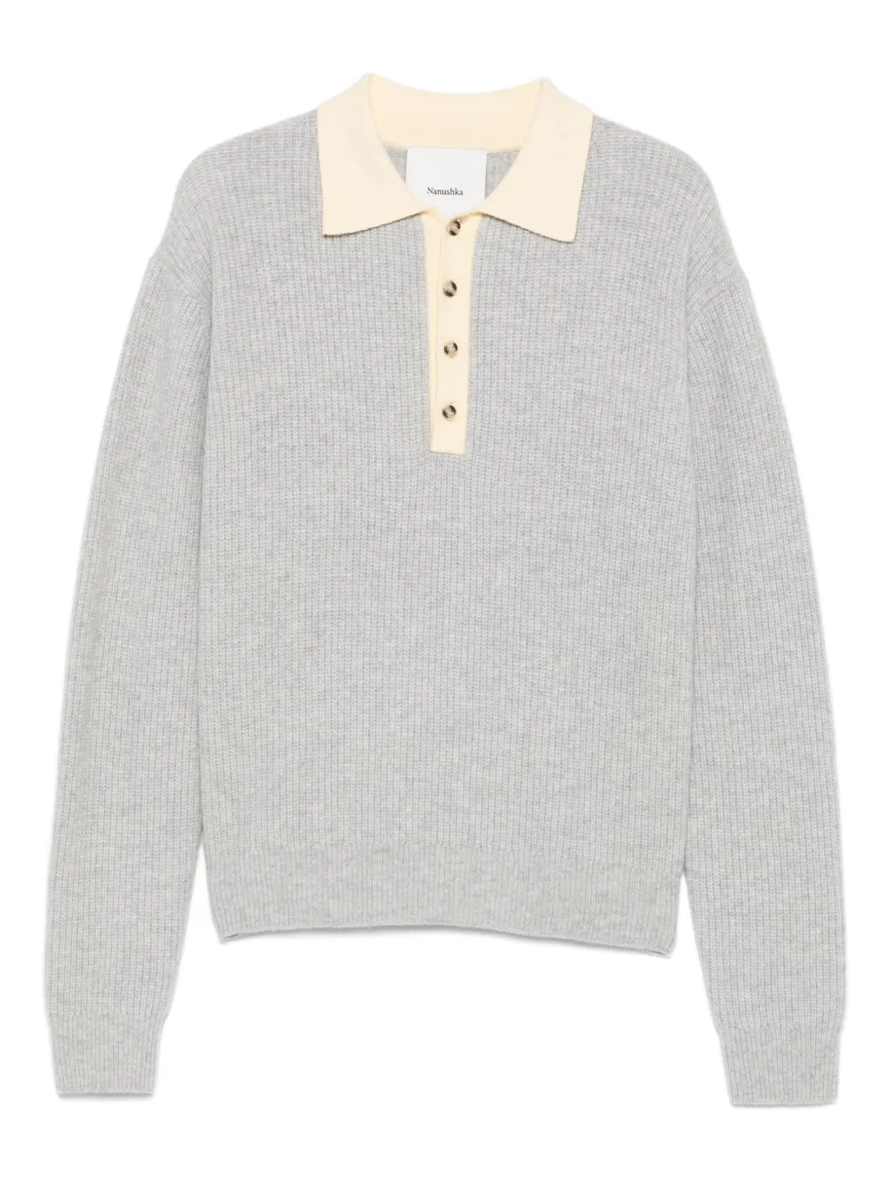 Свитер в рубчик с воротником поло Nanushka, серый
Свитер в рубчик с воротником поло Nanushka, серый