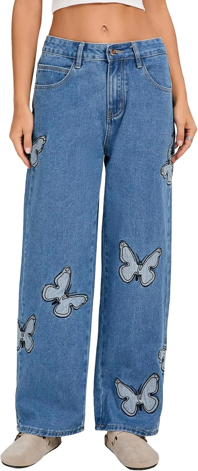 Kedera Women Mid Rise Butterfly Wide Leg Embroidered Jeans
Kedera Women Mid Rise Butterfly Wide Leg Embroidered Jeans