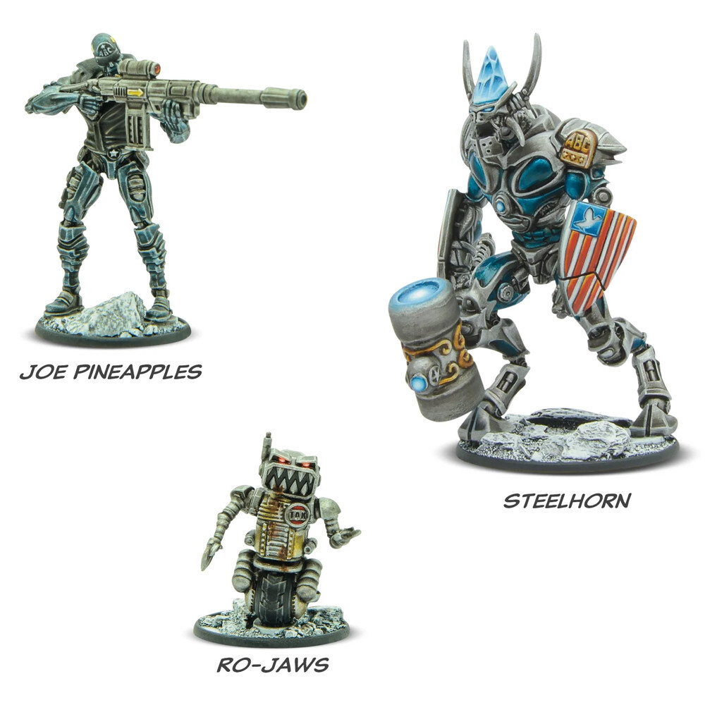 Миниатюра Warlord Games ABC Warriors: Joe Pineapples, Steelhorn, & Ro-Jaws
Миниатюра Warlord Games ABC Warriors: Joe Pineapples, Steelhorn, & Ro-Jaws